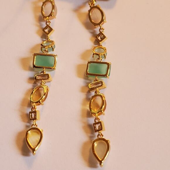 Anthropologie Earrings Stone Drop 2" Earrings Mint and Green ivory Gold tone NEW - Picture 9 of 12